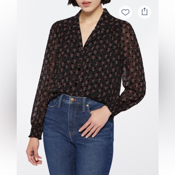 Les Serein Tops - NWOT Les Serein Hartley Velvet Clip Dot Blouse in Black Floral, French girl
